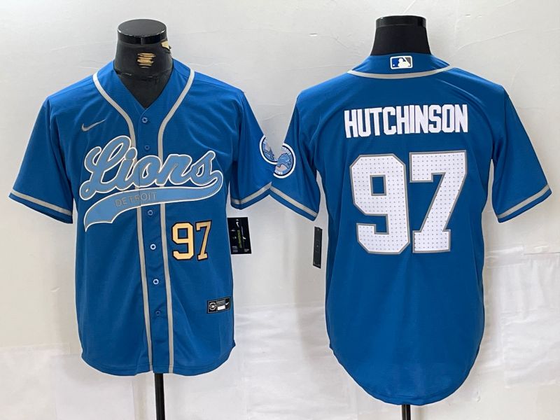Men Detroit Lions 97 Hutchinson Blue Joint Name 2024 Nike Limited NFL Jersey style 2